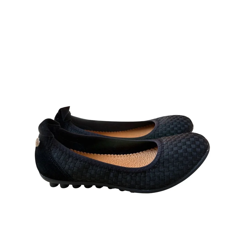 Bernie‎ Mev Catwalk Black Woven Ballet Flats Women Size 37 Slip On Comfort Shoes